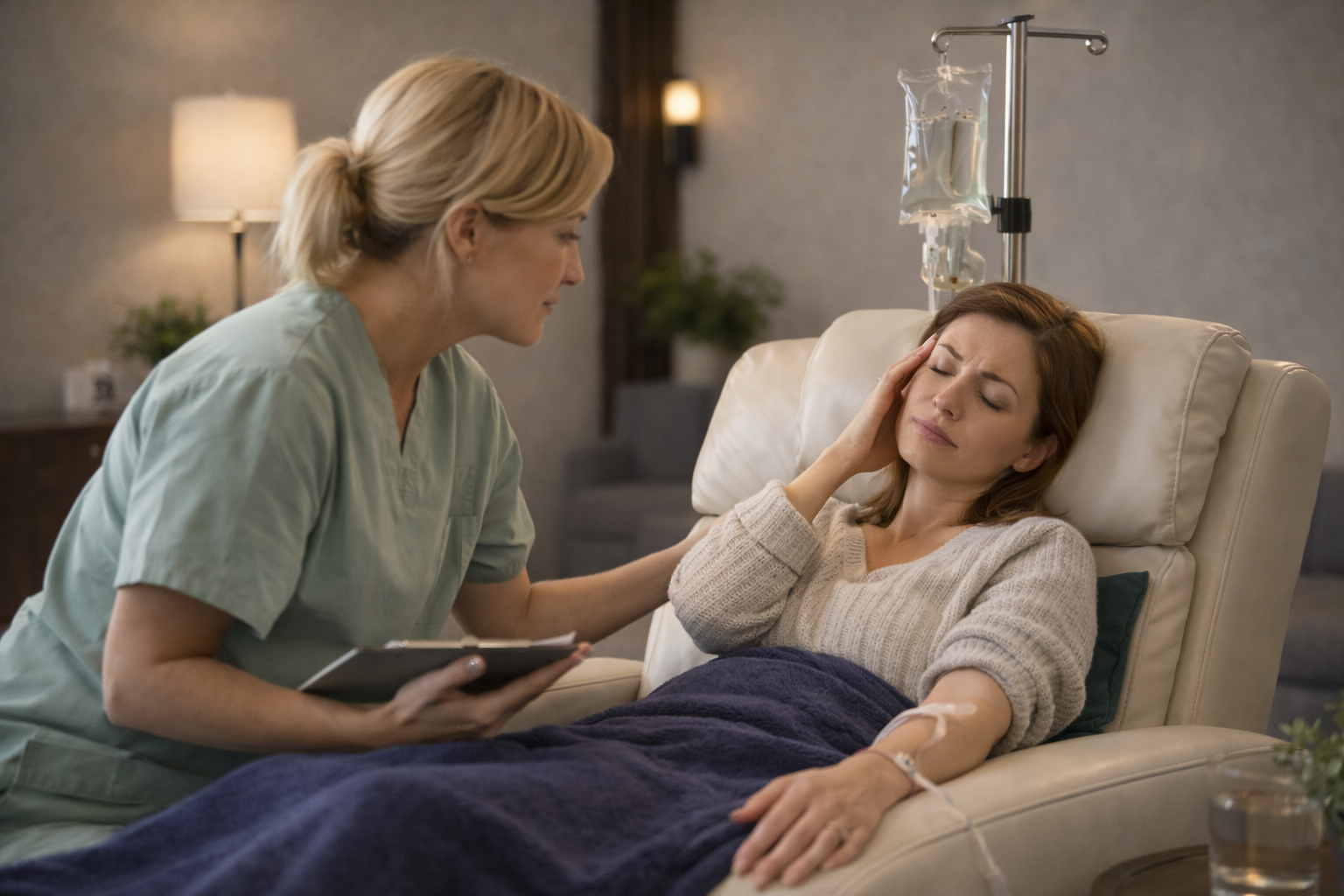 Migraine therapy in a quiet comfortable treatment environment